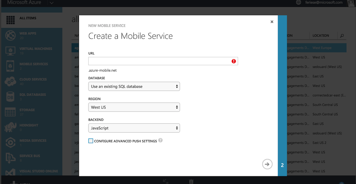 Azure Mobile Services Setup